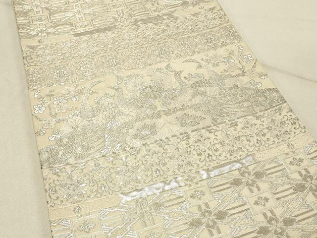 平和屋着物◎六通柄袋帯　古代更紗　銀糸　正絹　逸品　DABF6588qp
