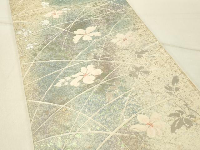 平和屋着物◎六通柄袋帯　草花文　金銀糸　正絹　逸品　DABF6616qp