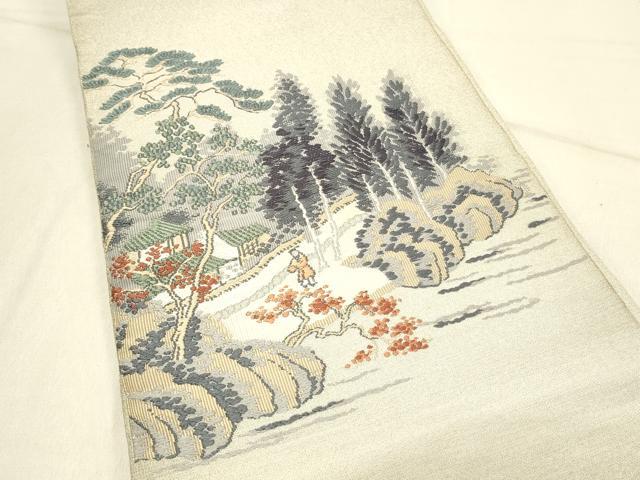 平和屋着物◎綴れ 八寸名古屋帯 唐織 人物風景花文 銀糸 正絹 逸品 DABF6625qp