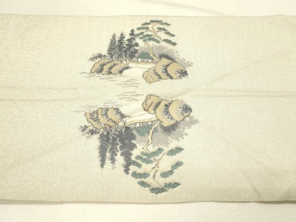平和屋着物◎綴れ 八寸名古屋帯 唐織 人物風景花文 銀糸 正絹 逸品 DABF6625qp