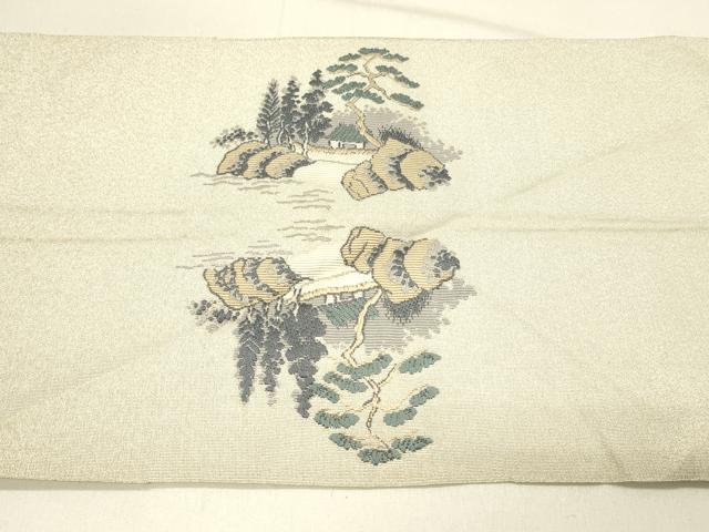 平和屋着物◎綴れ 八寸名古屋帯 唐織 人物風景花文 銀糸 正絹 逸品 DABF6625qp