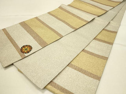 平和屋着物◎明綴れ 六通柄袋帯 横段文 ワンポイント 金銀糸 正絹 逸品 DABF6627qp
