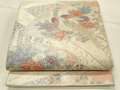 平和屋着物◎佐賀錦 六通柄袋帯 地紙花鳥文 金銀糸 正絹 逸品 DABF6636qp