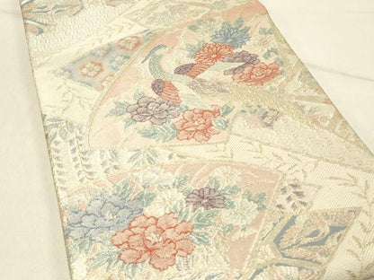 平和屋着物◎佐賀錦 六通柄袋帯 地紙花鳥文 金銀糸 正絹 逸品 DABF6636qp