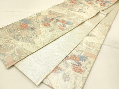 平和屋着物◎佐賀錦 六通柄袋帯 地紙花鳥文 金銀糸 正絹 逸品 DABF6636qp