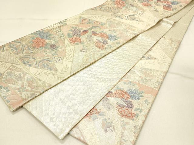 平和屋着物◎佐賀錦 六通柄袋帯 地紙花鳥文 金銀糸 正絹 逸品 DABF6636qp