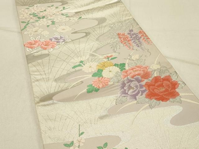 平和屋着物◎六通柄袋帯　唐織　流水花文　粋美　金銀糸　正絹　逸品　DABF6637qp