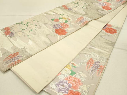 平和屋着物◎六通柄袋帯　唐織　流水花文　粋美　金銀糸　正絹　逸品　DABF6637qp