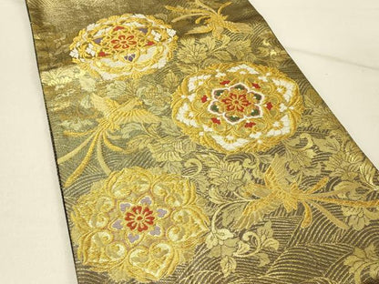平和屋着物◎西陣　六通柄袋帯　唐織　正倉院鳳凰花文　金糸　正絹　逸品　DABF6650qp