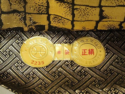 平和屋着物◎西陣　六通柄袋帯　唐織　正倉院鳳凰花文　金糸　正絹　逸品　DABF6650qp