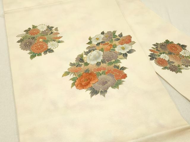 平和屋着物◎九寸名古屋帯 刺繍 草花文 金彩 正絹 逸品 DABF6654qp
