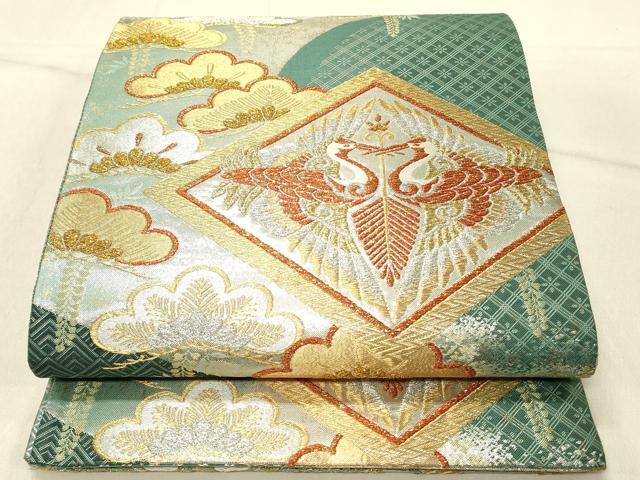 平和屋着物◎佐賀錦　全通柄袋帯　向かい鳥松菱文　金銀糸　正絹　逸品　DABF6669qp
