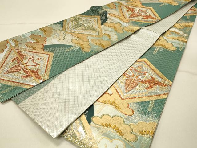 平和屋着物◎佐賀錦　全通柄袋帯　向かい鳥松菱文　金銀糸　正絹　逸品　DABF6669qp