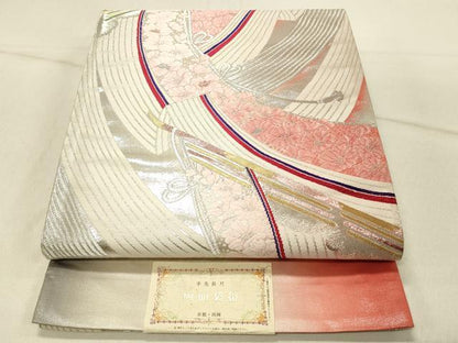 平和屋着物◎西陣　両面　六通柄袋帯　唐織　几帳花文　金銀糸　正絹　逸品　DABF6672qp