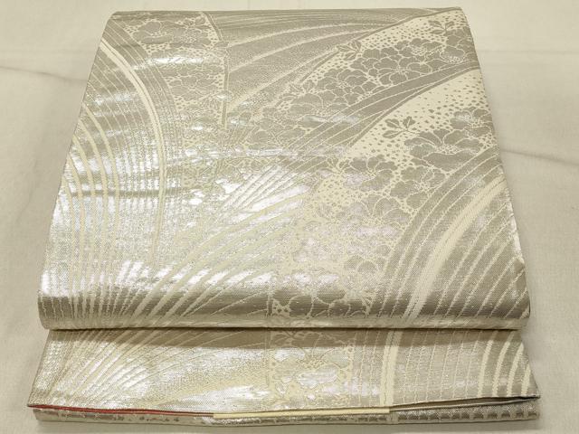 平和屋着物◎西陣　両面　六通柄袋帯　唐織　几帳花文　金銀糸　正絹　逸品　DABF6672qp