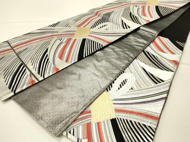 平和屋着物◎六通柄袋帯　唐織　束ね熨斗文　黒地　金銀糸　正絹　逸品　DABF6673qp
