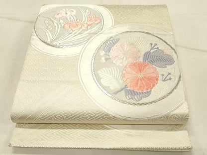 平和屋着物◎六通柄袋帯　唐織　花丸文　銀糸　正絹　逸品　DABF6691qp