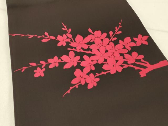 平和屋着物◎塩瀬　九寸開き名古屋帯　枝花文　黒地　正絹　逸品　DABF6715qp
