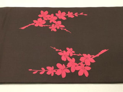 平和屋着物◎塩瀬　九寸開き名古屋帯　枝花文　黒地　正絹　逸品　DABF6715qp
