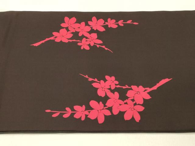平和屋着物◎塩瀬　九寸開き名古屋帯　枝花文　黒地　正絹　逸品　DABF6715qp