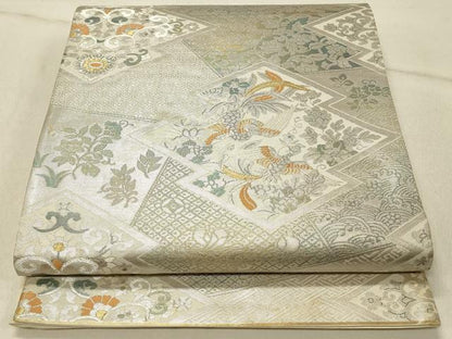 平和屋着物◎六通柄袋帯　唐織　松皮菱花鳥文　金銀糸　正絹　逸品　DABF6727qp