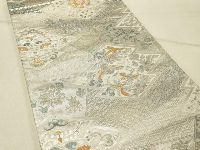 平和屋着物◎六通柄袋帯　唐織　松皮菱花鳥文　金銀糸　正絹　逸品　DABF6727qp