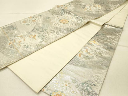 平和屋着物◎六通柄袋帯　唐織　松皮菱花鳥文　金銀糸　正絹　逸品　DABF6727qp