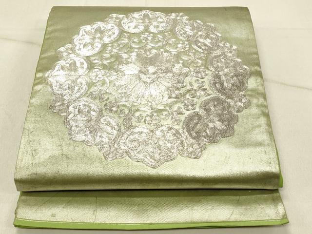 平和屋着物◎太鼓柄袋帯 総刺繍 駒刺繍 正倉院花文 銀糸 引箔 正絹 逸品 DABF6735qp