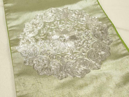 平和屋着物◎太鼓柄袋帯 総刺繍 駒刺繍 正倉院花文 銀糸 引箔 正絹 逸品 DABF6735qp