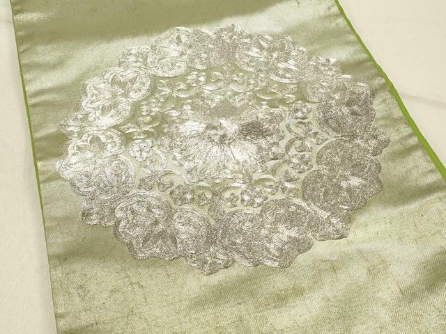 平和屋着物◎太鼓柄袋帯 総刺繍 駒刺繍 正倉院花文 銀糸 引箔 正絹 逸品 DABF6735qp