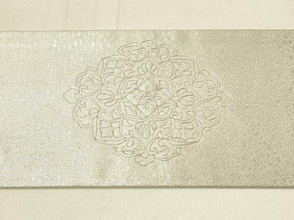 平和屋着物◎九寸名古屋帯 駒刺繍 花菱文 銀糸 正絹 逸品 DABF6744qp