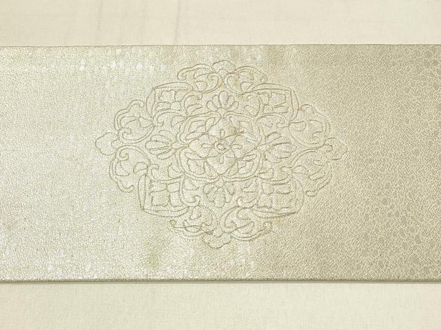 平和屋着物◎九寸名古屋帯 駒刺繍 花菱文 銀糸 正絹 逸品 DABF6744qp