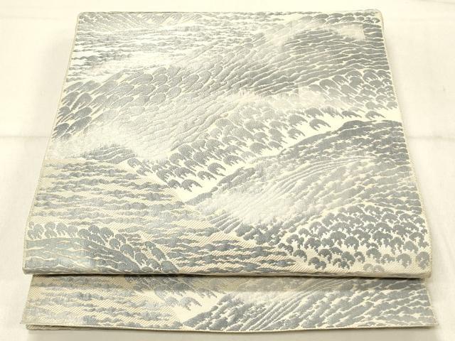 平和屋着物◎八寸名古屋帯　遠山風景文　正絹　逸品　DABF6759qp