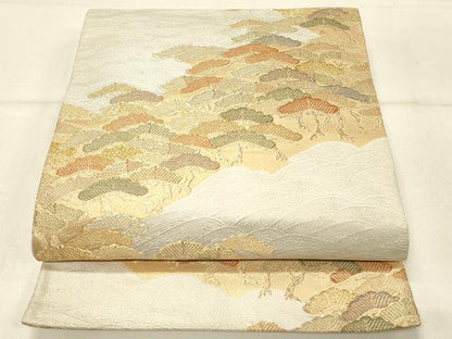 平和屋着物◎六通柄袋帯 枝松文 金糸 正絹 逸品 DABF6762qp