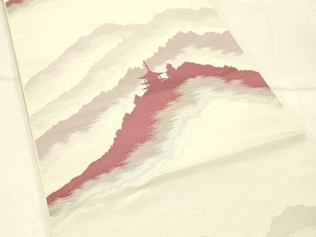平和屋着物◎本場筑前博多織　八寸名古屋帯　風景シルエット　正絹　逸品　DABF6764qp