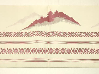 平和屋着物◎本場筑前博多織　八寸名古屋帯　風景シルエット　正絹　逸品　DABF6764qp