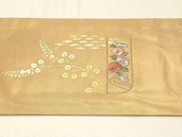 平和屋着物◎九寸名古屋帯 刺繍 短冊花文 金糸 正絹 逸品 DABF6782qp