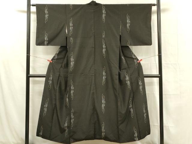 平和屋着物■上質な紬 舞花文 黒地 正絹 逸品 DABF6803qp