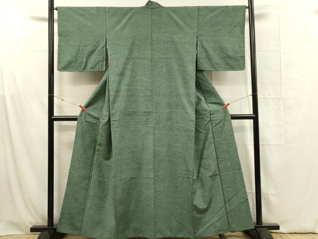 平和屋着物■上質な紬 スレートグリーン色 正絹 逸品 DABF6806qp