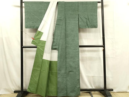 平和屋着物■上質な紬 スレートグリーン色 正絹 逸品 DABF6806qp