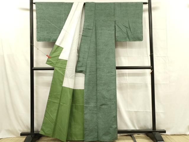 平和屋着物■上質な紬 スレートグリーン色 正絹 逸品 DABF6806qp
