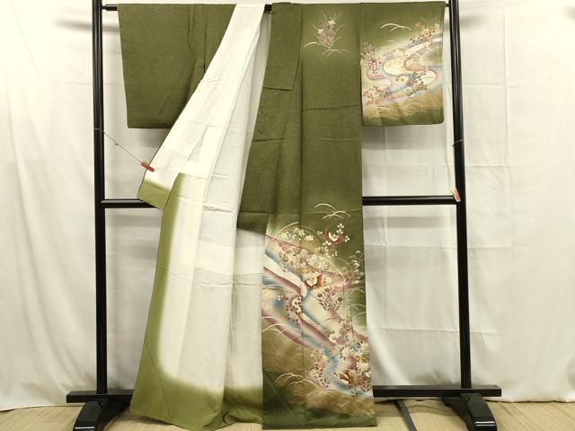 平和屋着物■訪問着 舞蝶花文 暈し染め 金彩 正絹 逸品 DABF6811qp