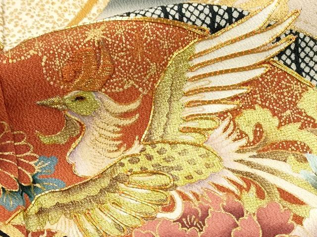 平和屋着物■豪華黒留袖 駒刺繍 扇面鳳凰花文 暈し染め 金彩 正絹 逸品 DABF6816qp