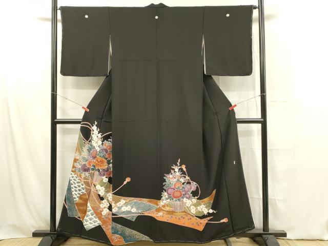 平和屋着物■豪華黒留袖 作家物 駒刺繍 飾花文 金彩 正絹 逸品 DABF6818qp