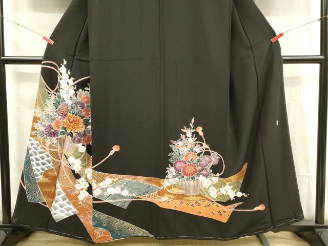 平和屋着物■豪華黒留袖 作家物 駒刺繍 飾花文 金彩 正絹 逸品 DABF6818qp