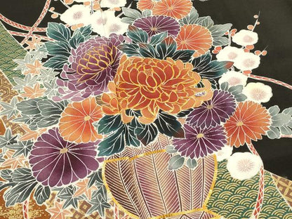 平和屋着物■豪華黒留袖 作家物 駒刺繍 飾花文 金彩 正絹 逸品 DABF6818qp