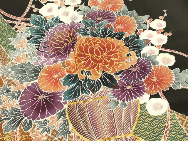 平和屋着物■豪華黒留袖 作家物 駒刺繍 飾花文 金彩 正絹 逸品 DABF6818qp