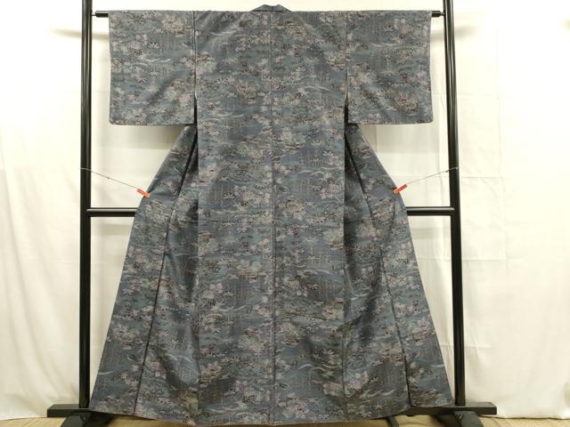 平和屋着物■上質な紬 風景花文 正絹 逸品 DABF6820qp