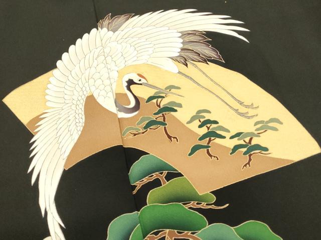 平和屋着物■豪華黒留袖　地紙飛鶴花松文　正絹　逸品　未使用　DABF6824qp　