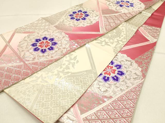 平和屋着物◎両面　六通柄袋帯　唐織　正倉院花文　銀糸　正絹　逸品　DABF6836qp